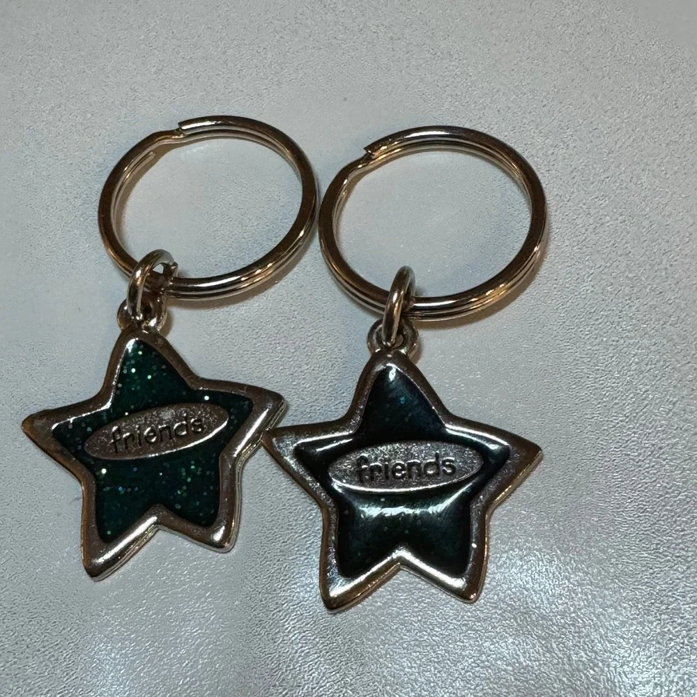 Friends Star Keychain Set Glitter Sparkle BFF Gift Blue‎ Silver Tone